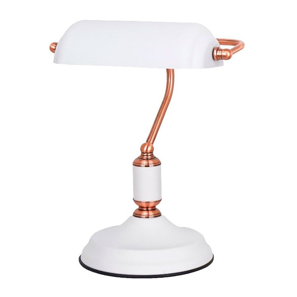 Candeeiro de mesa, e27, tipo banqueiro, branco+cobre, base Ã¸185 mm, 260 x 195 x 345 mm_0