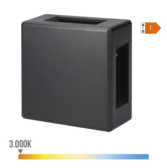 Candeeiro de parede led 6w 516lm 3000k luz quente quadrado ip54 11.5x11.5x5cm 4 projeÃ§Ãµes edm_0