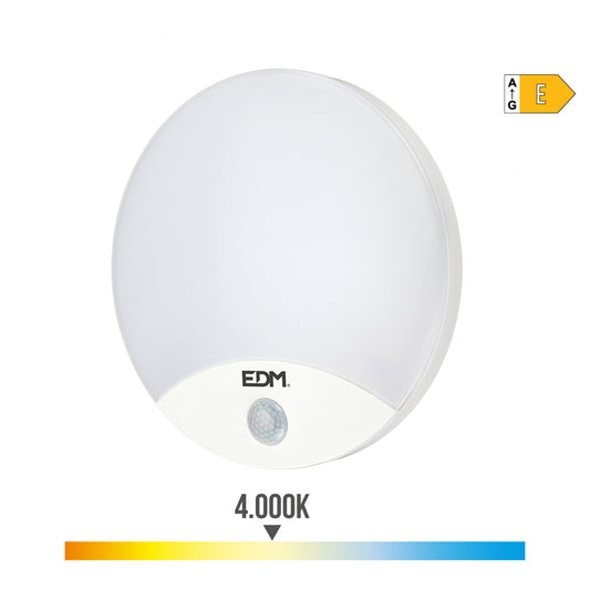 Candeeiro de parede redondo exterior led 13w 1850lm 4000k ip54 Ã¸25x4,9cm com sensor de movimento edm_0