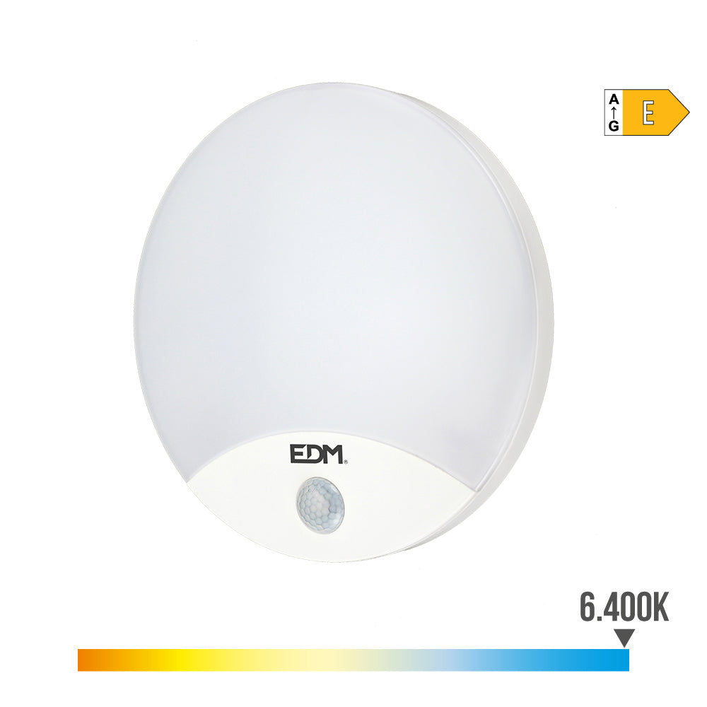 Candeeiro de parede redondo exterior led 13w 1850lm 6400k ip44 Ã¸25x4,9cm com sensor de movimento edm_0