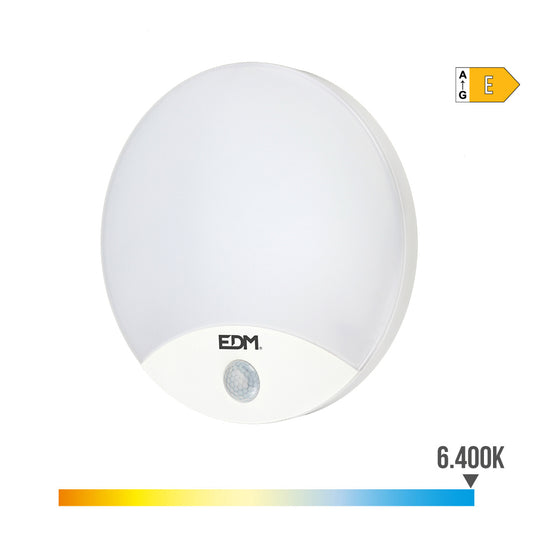 Candeeiro de parede redondo exterior led 13w 1850lm 6400k ip44 Ã¸25x4,9cm com sensor de movimento edm_0