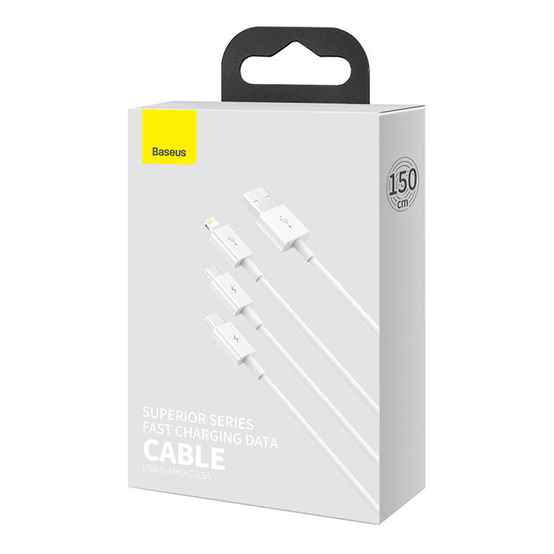 Baseus Superior Series USB-A - USB-C / Lightning / micro USB 3.5A cable 1m - white_13