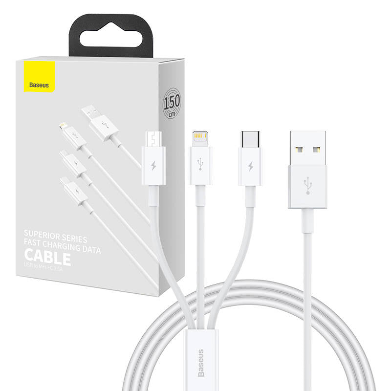 Baseus Superior Series USB-A - USB-C / Lightning / micro USB 3.5A cable 1m - white_1