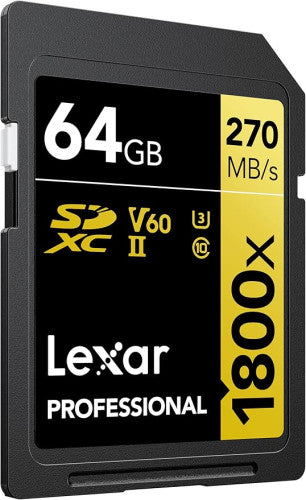 LEXAR 64GB PROFESSIONAL 1800X SDXC UHS-II CARDS,  UP TO 280MB/S READ 210MB/S WRITE C10 V60 U3_0