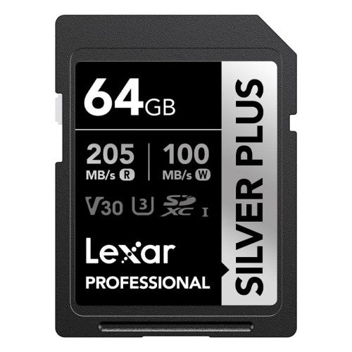 LEXAR 64GB PROFESSIONAL SILVER PLUS SDXC UHS-I CARDS,  UP TO 205MB/S READ 100MB/S WRITE C10 V30 U3_1