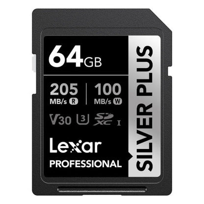 LEXAR 64GB PROFESSIONAL SILVER PLUS SDXC UHS-I CARDS,  UP TO 205MB/S READ 100MB/S WRITE C10 V30 U3_1