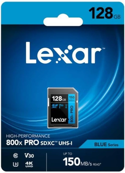LEXAR 128GB PROFESSIONAL 800X PRO SDXC UHS-I CARDS,  UP TO 150MB/S READ 45MB/S WRITE C10 V30 U3_0