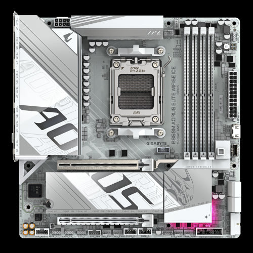 GIGABYTE B850M AORUS ELITE WIFI6E ICE Placa Base - Procesadores AMD Ryzen Serie 9000, 12+2+1 fases VRM digitales, hasta 8200MHz DDR5 (OC), 1xPCIe 5.0 + 1xPCIe 4.0 M.2, LAN 2.5, WIFI 7, USB 3.2 Gen 2_1