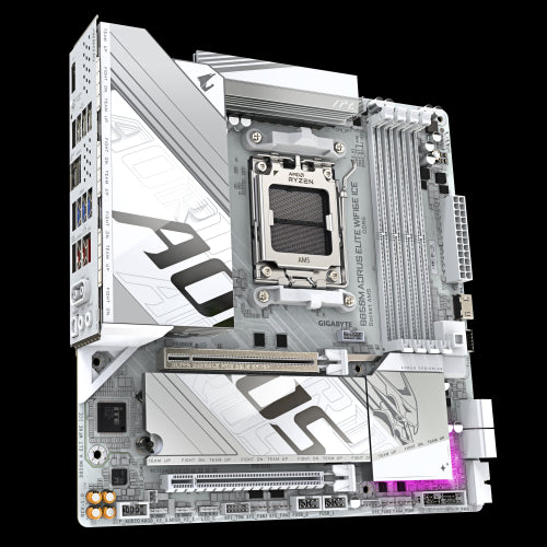 GIGABYTE B850M AORUS ELITE WIFI6E ICE Placa Base - Procesadores AMD Ryzen Serie 9000, 12+2+1 fases VRM digitales, hasta 8200MHz DDR5 (OC), 1xPCIe 5.0 + 1xPCIe 4.0 M.2, LAN 2.5, WIFI 7, USB 3.2 Gen 2_2
