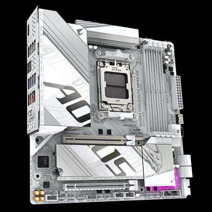 GIGABYTE B850M AORUS ELITE WIFI6E ICE Placa Base - Procesadores AMD Ryzen Serie 9000, 12+2+1 fases VRM digitales, hasta 8200MHz DDR5 (OC), 1xPCIe 5.0 + 1xPCIe 4.0 M.2, LAN 2.5, WIFI 7, USB 3.2 Gen 2_2