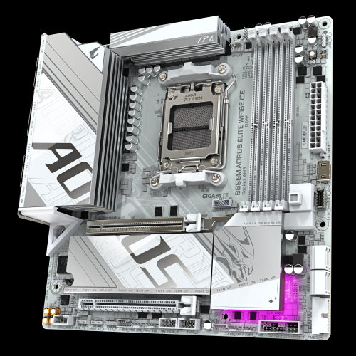 GIGABYTE B850M AORUS ELITE WIFI6E ICE Placa Base - Procesadores AMD Ryzen Serie 9000, 12+2+1 fases VRM digitales, hasta 8200MHz DDR5 (OC), 1xPCIe 5.0 + 1xPCIe 4.0 M.2, LAN 2.5, WIFI 7, USB 3.2 Gen 2_3