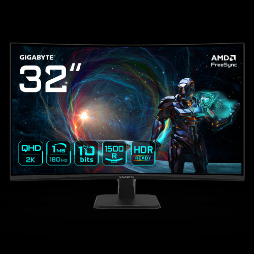 GIGABYTE GS32QCA 31.5" Monitor Curvo para Gaming QHD - 2560 x 1440, 180Hz, 1ms, 250 cd/mÂ², FreeSync, HDR Ready, HDMI 2.0, DisplayPort 1.4_0