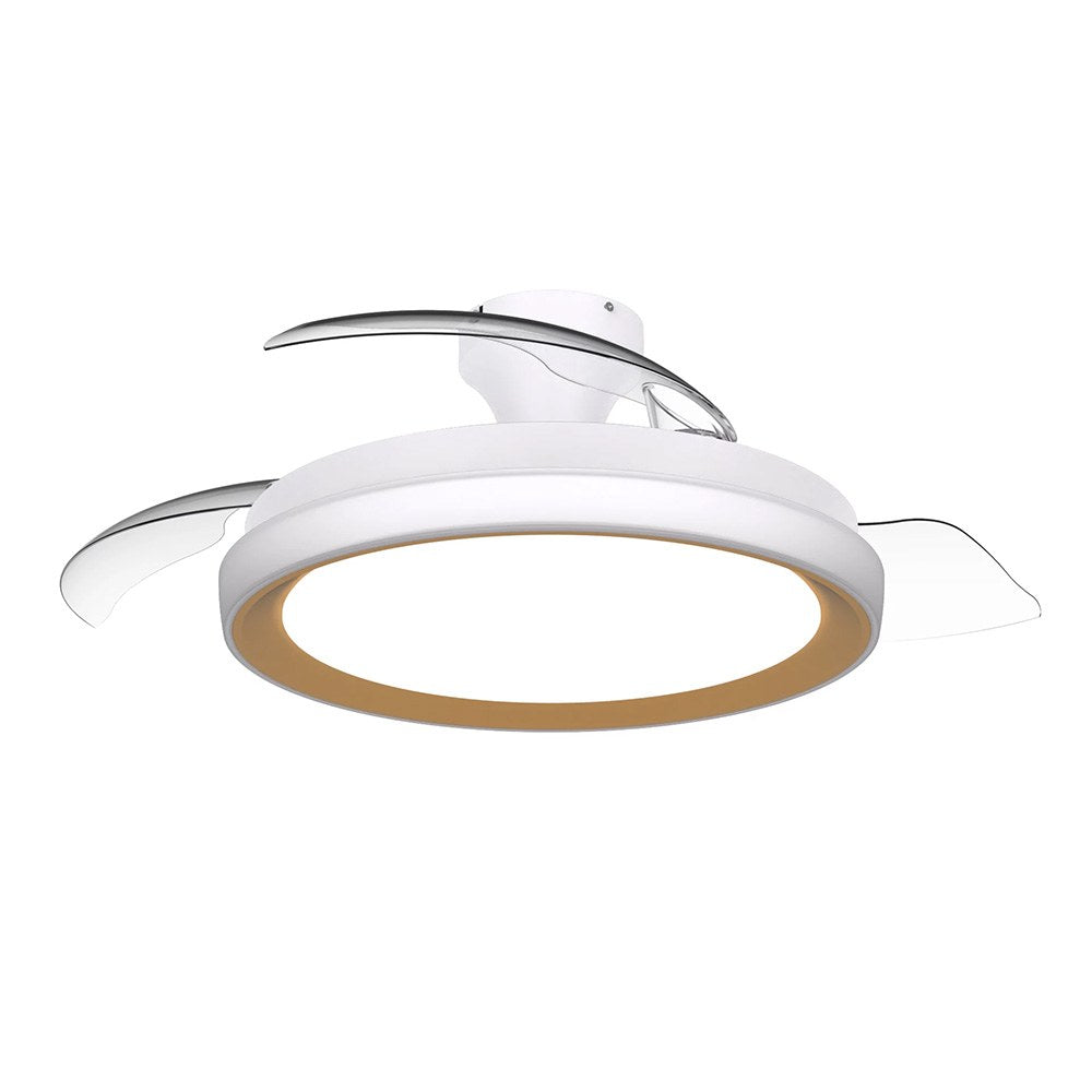 Ventilador de teto com pÃ¡s retrÃ¡teis, led 3 cct, motor dc 28 w + led 35 w, modelo bliss, branco / dourado, Ã¸106 cm_0