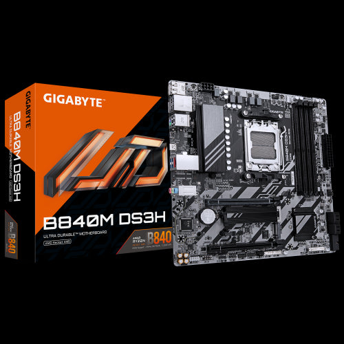 GIGABYTE B840M DS3H Placa base - Procesadores AMD Ryzen 9000, VRM de 8+2+2 fases, hasta 8200 MHz DDR5, 2xPCIe 4.0 M.2, LAN 2.5GbE, USB 3.2 Gen 1_0