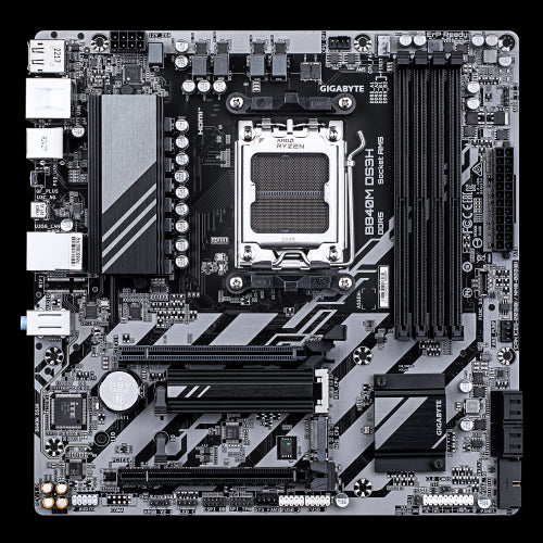 GIGABYTE B840M DS3H Placa base - Procesadores AMD Ryzen 9000, VRM de 8+2+2 fases, hasta 8200 MHz DDR5, 2xPCIe 4.0 M.2, LAN 2.5GbE, USB 3.2 Gen 1_1