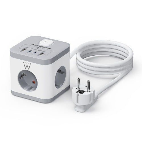 Extensao Eletrica EWENT / 3 Tomadas Cubica / 2xUSB-C / 2xUSB / 2MT / Preto_0