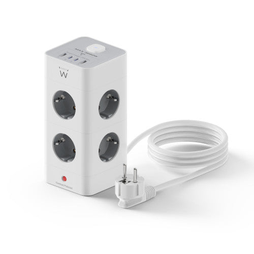 Extensão Elétrica Ewent / 8 Tomadas Torre Schuko + 2 USB + 2 USB-C / 2MT / Preto_0