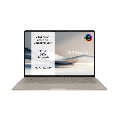 ASUS Zenbook A14 OLED UX3407QA-QD283W Copilot+ PC - Ordenador PortÃ¡til 14" WUXGA (Qualcomm Snapdragon X (X1-26-100), 32GB RAM, 1TB SSD, Adreno GPU, Windows 11 Home) Beige Zabriskie - Teclado QWERTY espaÃ±ol_1