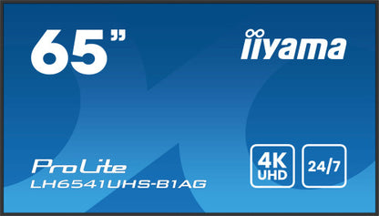MONITOR IIYAMA65" 3840X2160, 4K UHD IPS PANEL, 1% HAZE, LANDSCAPE Y PORTRAIT , SPEAKERS 2X 10W , 3X HDMI, 500CD/MÂ², MEDIA PLAY USB PORT, CONTROL LAN / RS232C, VESA 500X500 -WALLMOUNT INCLUDED (LH6541UHS-B1AG)_0