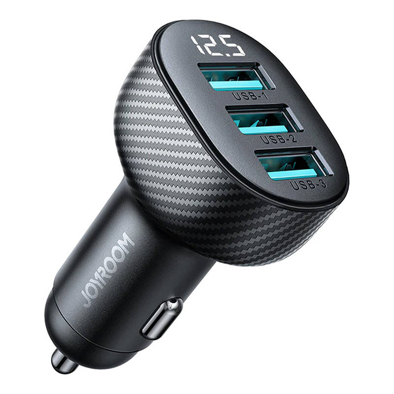 Joyroom JR-CCD03 3.4A car charger with 3x USB-A display - black_3