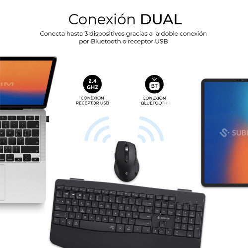 SUBBLIM SUBKBC-DCOPW2 teclado Ratón incluido Hogar / Oficina RF Wireless + Bluetooth QWERTY Español Negro_1