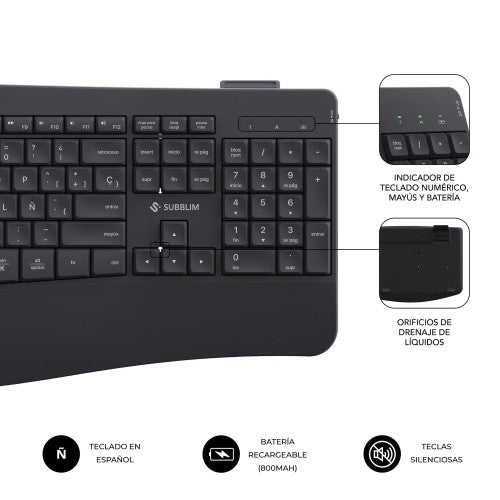 SUBBLIM SUBKBC-DCOPW2 teclado Ratón incluido Hogar / Oficina RF Wireless + Bluetooth QWERTY Español Negro_4
