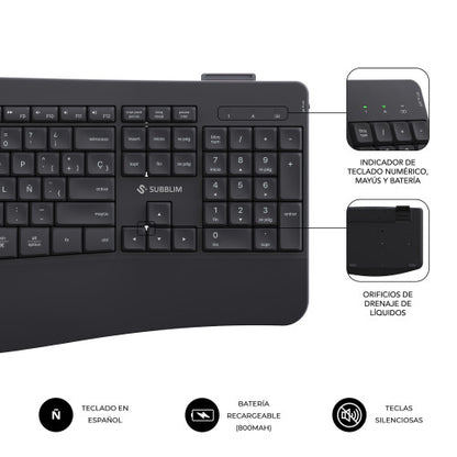 SUBBLIM SUBKBC-DCOPW2 teclado Ratón incluido Hogar / Oficina RF Wireless + Bluetooth QWERTY Español Negro_4