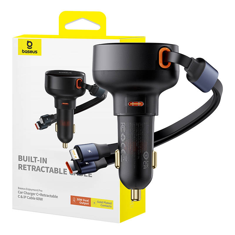 Car Charger Baseus Enjoyment USB-C with USB-C cable and Lightning  60W (black)_0