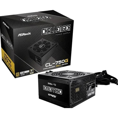 FUENTE ALIMENTACION ASROCK CL-750G,PSU,750W,80 PLUS GOLD,120MM,ACTIVE PFC,PCI-E 5.1 (12+4pin)x1,PCI-E (6+2 pin)x4,SATA (5 pin)x4_0