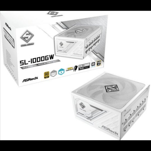 FUENTE ALIMENTACION ASROCK SL-1000GW,PSU,1000W,80 PLUS GOLD,135MM,MODULAR,PCI-E 5.1 (12+4pin)x1,PCI-E (6+2 pin)x3,SATA (5 pin)x9 (BLANCA)_0