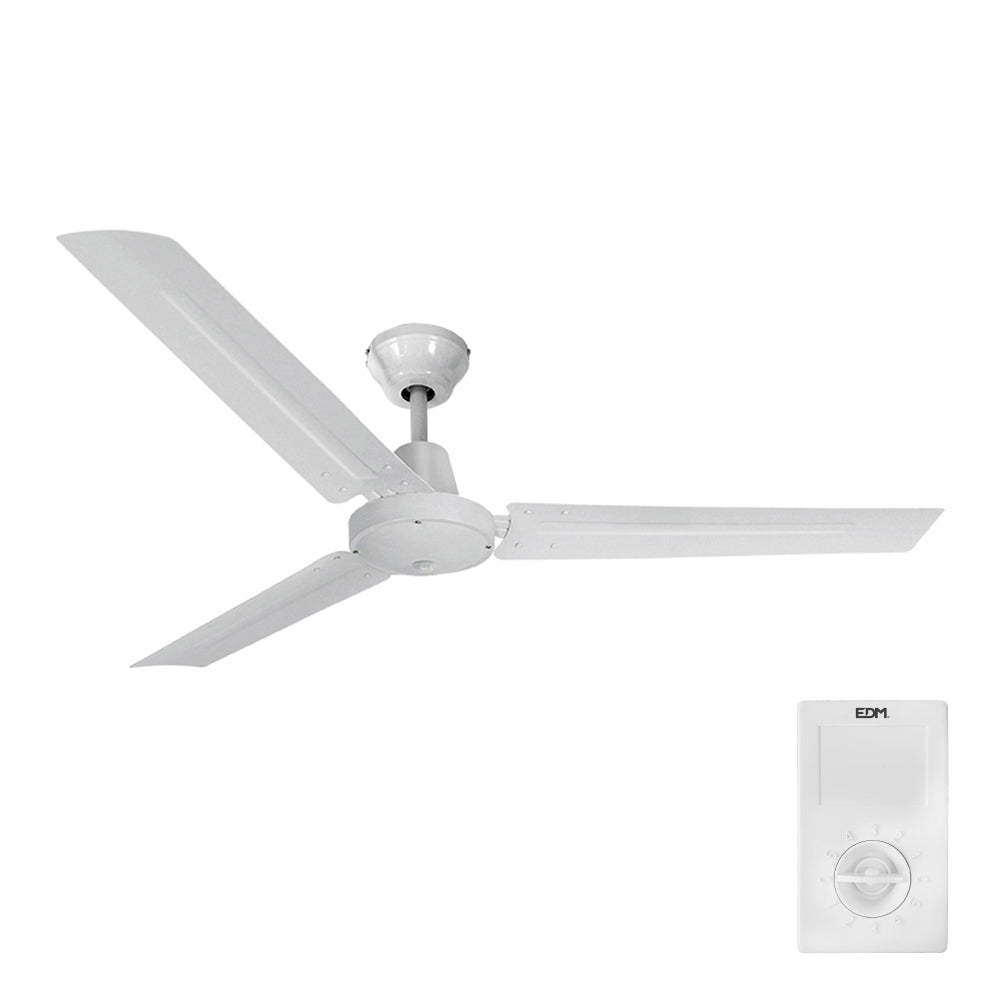 Ventoinha de teto mini industrial. cor branco potÃªncia: 60w lÃ¢minas: Ã¸120cm com controlador de parede edm_0