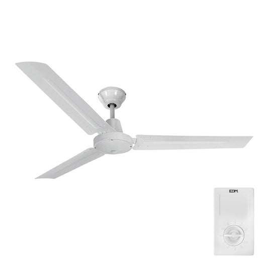 Ventoinha de teto mini industrial. cor branco potÃªncia: 60w lÃ¢minas: Ã¸120cm com controlador de parede edm_0