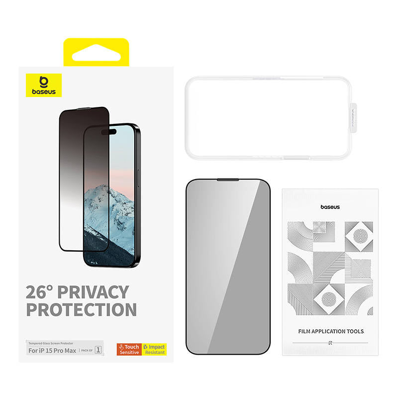 Privacy Protection Tempered Glass Baseus Diamond iPhone 15 Pro Max_2