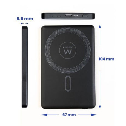 EWENT POWERBANK ULTRASLIM MAGSAFEÂ® 5000MAHÂ  PD 20W, 1X USB-C (IN/OUT), 1X USB-A PORT, 104X67X8â55MM, 112GR, BLACK_2