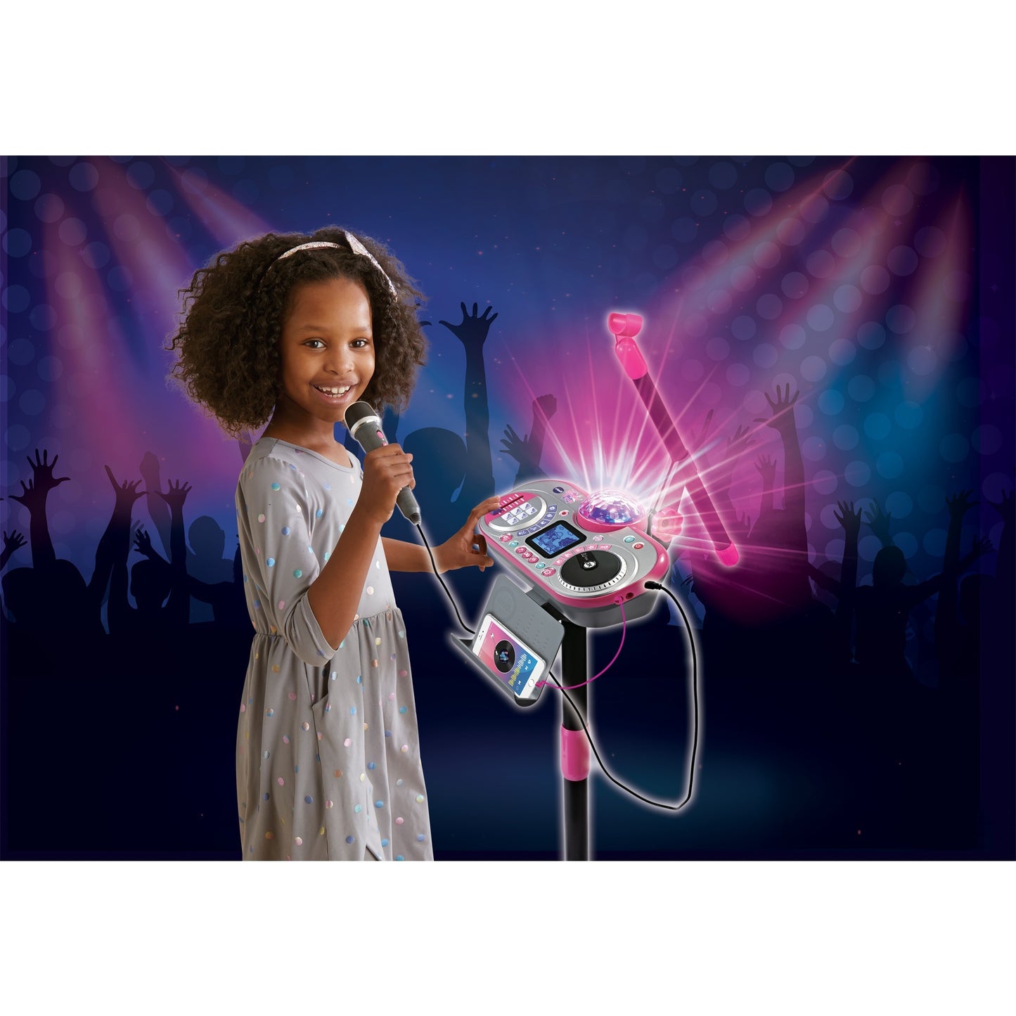 Microfone Infantil VTech Kidi Super Star DJ Studio Luzes Rosa