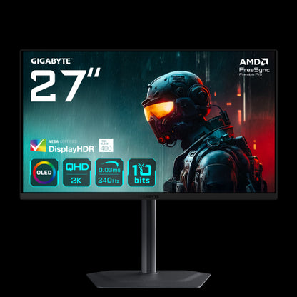 GIGABYTE MO27Q2 27" Monitor Gaming OLED QHD - 2560 x 1440, 240Hz, 0.03ms, 250 cd/mÂ², Display HDR True Black 400, HDMI 2.1, DisplayPort 1.4_0