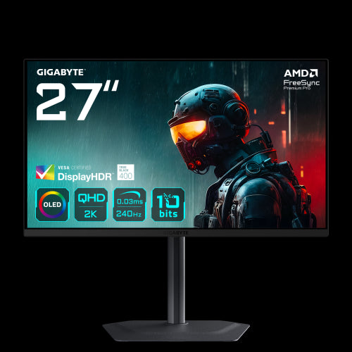 GIGABYTE MO27Q2 27" Monitor Gaming OLED QHD - 2560 x 1440, 240Hz, 0.03ms, 250 cd/mÂ², Display HDR True Black 400, HDMI 2.1, DisplayPort 1.4_0
