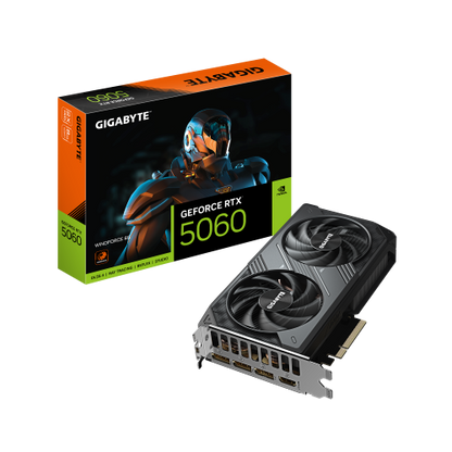 GIGABYTE GeForce RTX 5060 WINDFORCE 8G Tarjeta GrÃ¡fica - 8GB GDDR7, 128bit, PCI-E 5.0, 2497 MHz Frecuencia del nÃºcleo, 3 x DisplayPort, 1 x HDMI, GV-N5060WF2-8GD_0
