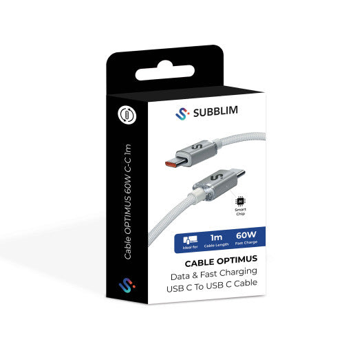Cable USB 2.0 Tipo-C Subblim Optimus/ USB Tipo-C Macho - USB Tipo-C Macho/ Hasta 60W/ 480Mbps/ 1m/ Blanco_6