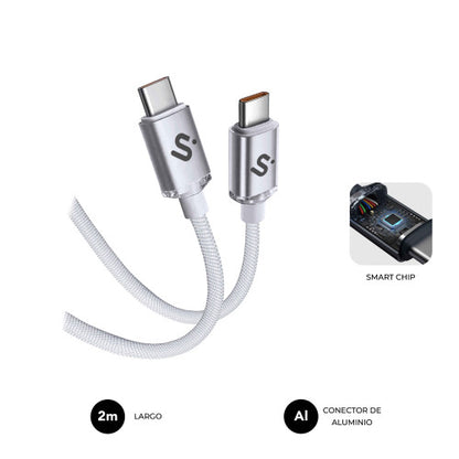 Cable USB 2.0 Tipo-C Subblim Optimus/ USB Tipo-C Macho - USB Tipo-C Macho/ Hasta 60W/ 480Mbps/ 2m/ Blanco_0