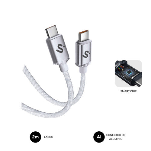 Cable USB 2.0 Tipo-C Subblim Optimus/ USB Tipo-C Macho - USB Tipo-C Macho/ Hasta 60W/ 480Mbps/ 2m/ Blanco_0