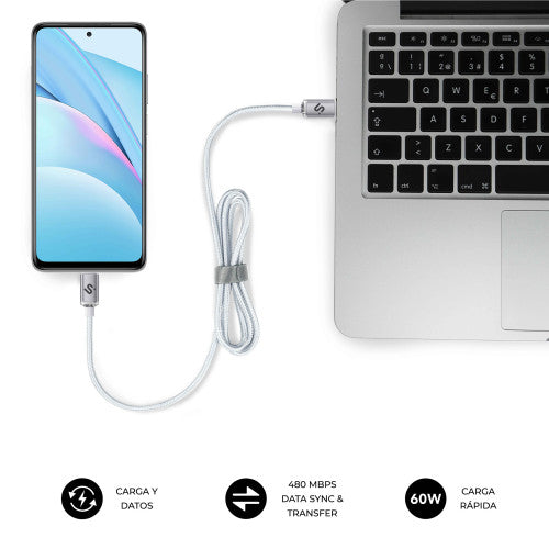 Cable USB 2.0 Tipo-C Subblim Optimus/ USB Tipo-C Macho - USB Tipo-C Macho/ Hasta 60W/ 480Mbps/ 2m/ Blanco_5