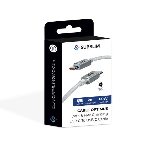 Cable USB 2.0 Tipo-C Subblim Optimus/ USB Tipo-C Macho - USB Tipo-C Macho/ Hasta 60W/ 480Mbps/ 2m/ Blanco_6