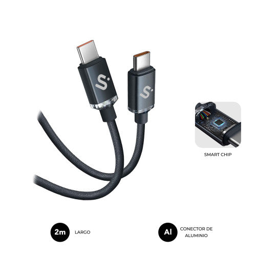 Cable USB 2.0 Tipo-C Subblim Optimus/ USB Tipo-C Macho - USB Tipo-C Macho/ Hasta 60W/ 480Mbps/ 2m/ Negro_0