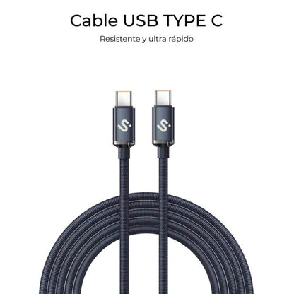 Cable USB 2.0 Tipo-C Subblim Optimus/ USB Tipo-C Macho - USB Tipo-C Macho/ Hasta 60W/ 480Mbps/ 2m/ Negro_4