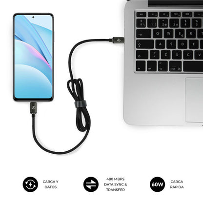 Cable USB 2.0 Tipo-C Subblim Optimus/ USB Tipo-C Macho - USB Tipo-C Macho/ Hasta 60W/ 480Mbps/ 2m/ Negro_5
