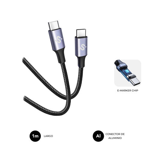 Cable USB 2.0 Tipo-C Subblim Plus/ USB Tipo-C Macho - USB Tipo-C Macho/ Hasta 100W/ 480Mbps/ 1m/ Negro_0