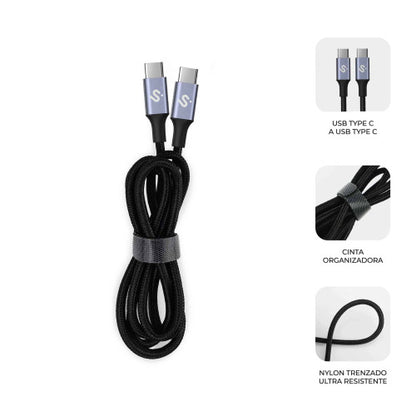 Cable USB 2.0 Tipo-C Subblim Plus/ USB Tipo-C Macho - USB Tipo-C Macho/ Hasta 100W/ 480Mbps/ 1m/ Negro_2