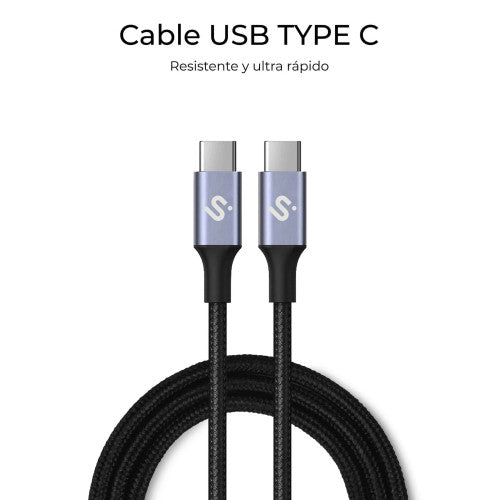 Cable USB 2.0 Tipo-C Subblim Plus/ USB Tipo-C Macho - USB Tipo-C Macho/ Hasta 100W/ 480Mbps/ 1m/ Negro_3