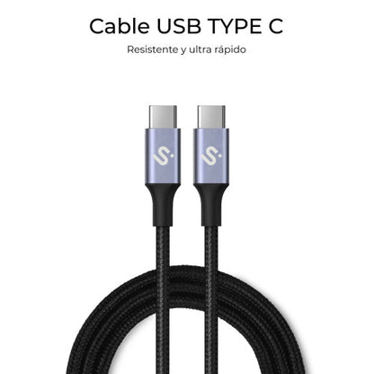 Cable USB 2.0 Tipo-C Subblim Plus/ USB Tipo-C Macho - USB Tipo-C Macho/ Hasta 100W/ 480Mbps/ 1m/ Negro_3